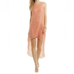 Erin Featherston Coral and gold silk high low dress